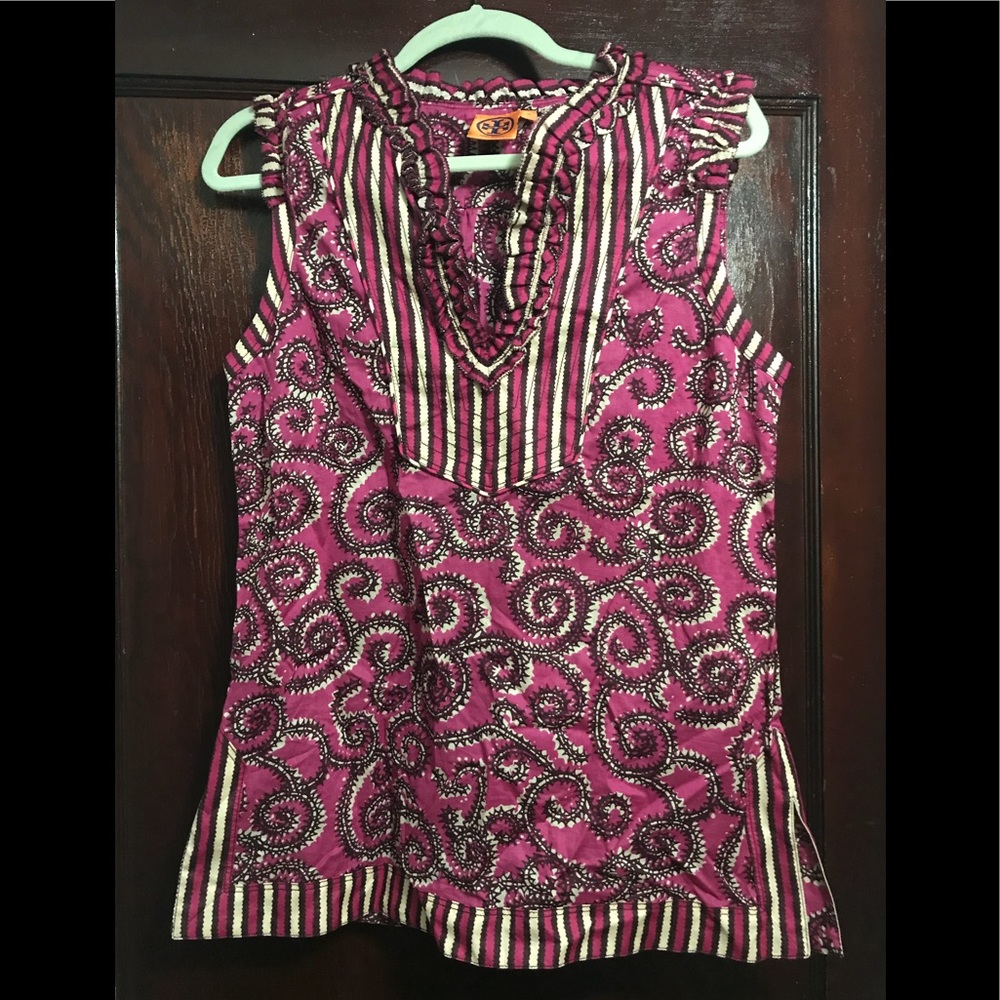 Tory Burch pink print sleeveless blouse